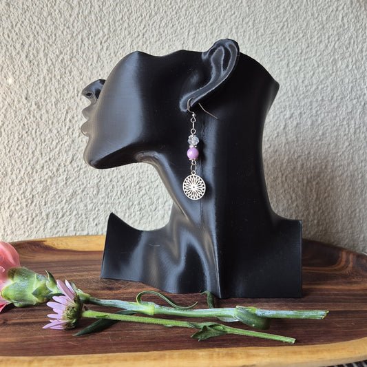 Purple Shimmer & Crystal Flower Mandala Earrings