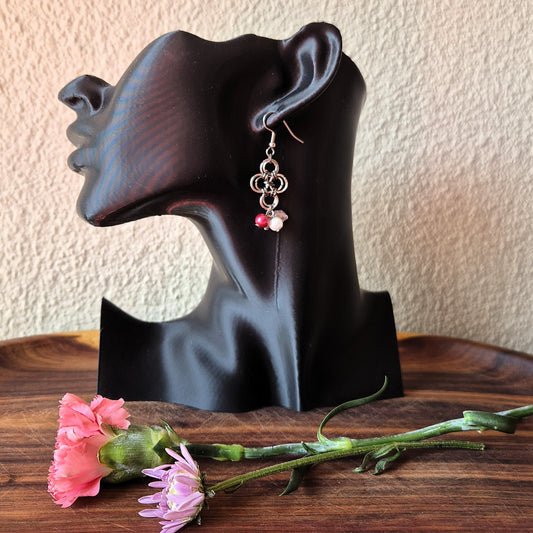 Pink Chainmaille Pearl Earrings